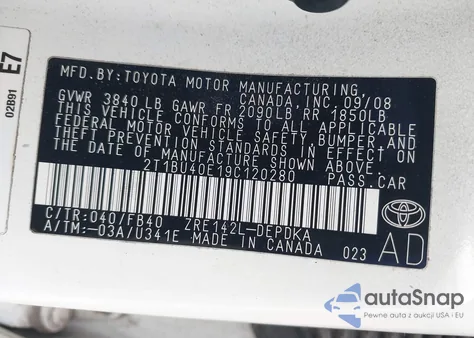 2009 Toyota Corolla Le из США, поврежденный, VIN 2T1BU40E19C120280